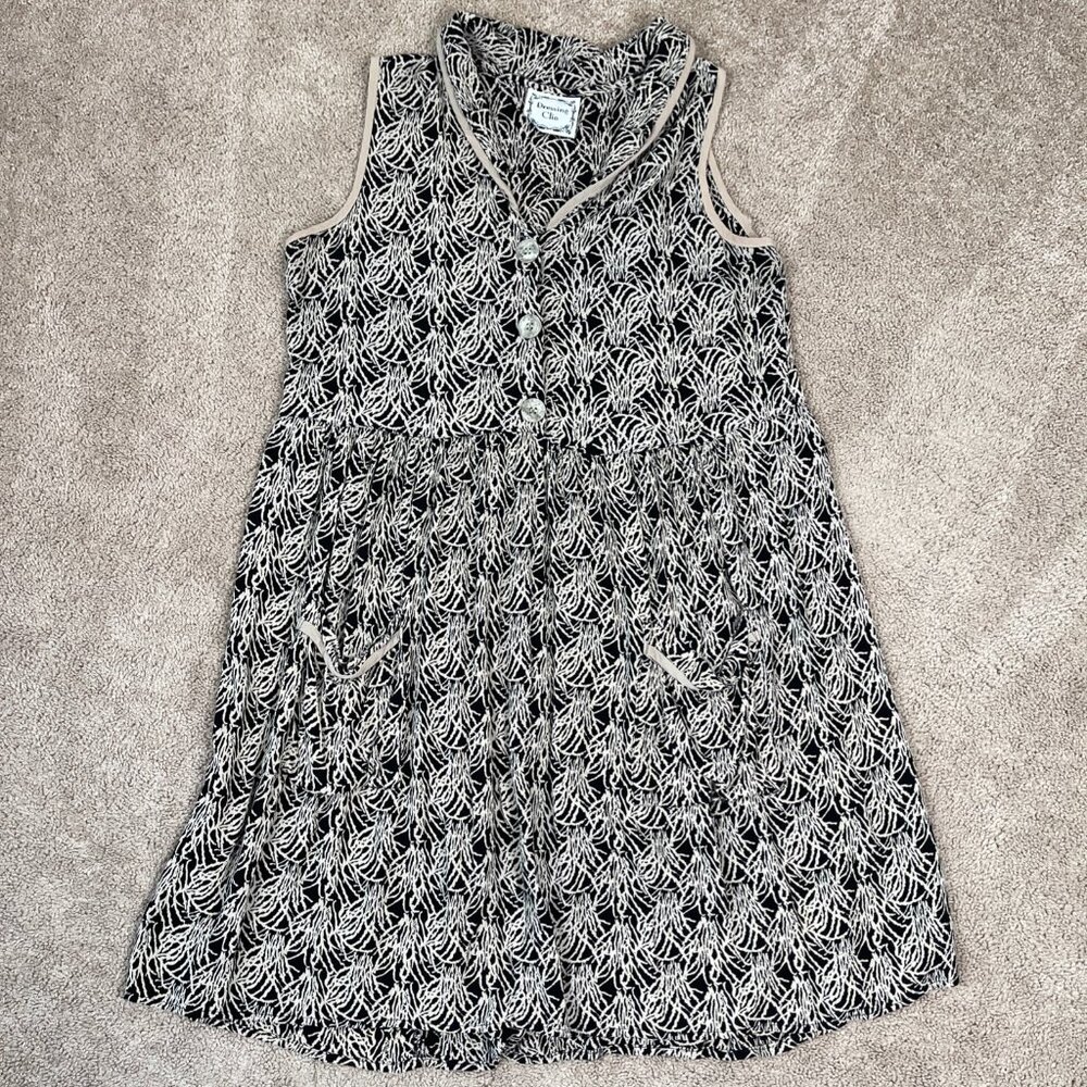 Dressing Clio Dress Womens M Beige Black Artsy Swing Slouchy Pocket Safari Vtg